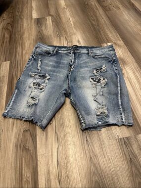 Men's Distressed Blue Denim Jean Shorts